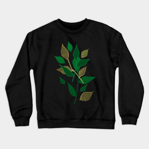 Green and Gold Leaf Foliage Crewneck Sweatshirt by JJLosh